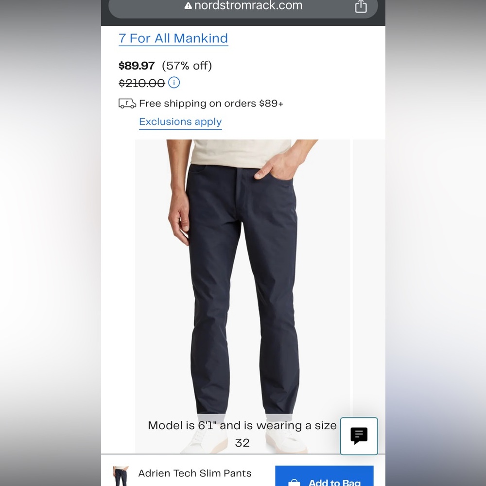 7 For All Mankind Adrien Tech Slim Pants, Navy